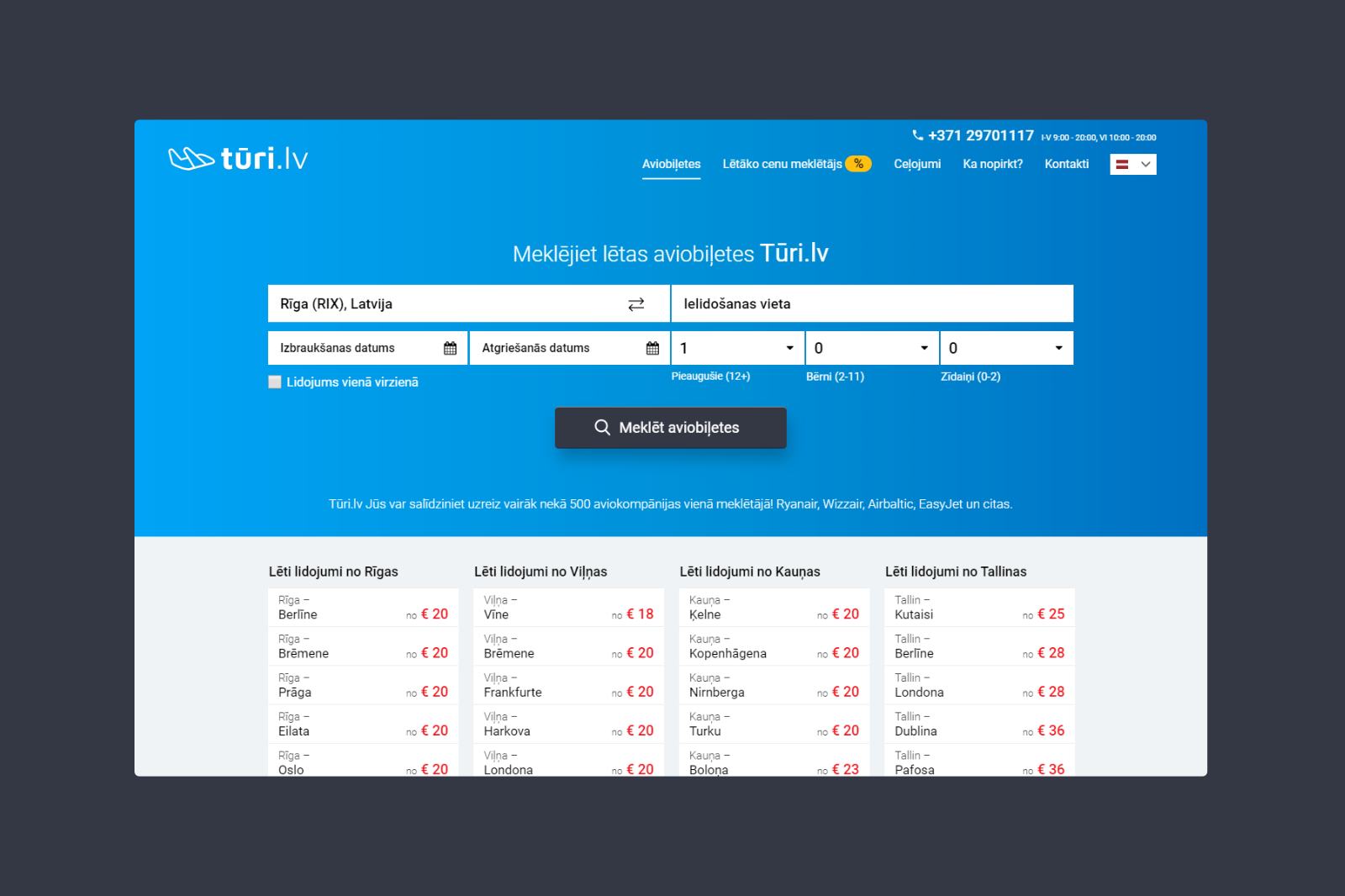 Turi.lv airline ticket search system